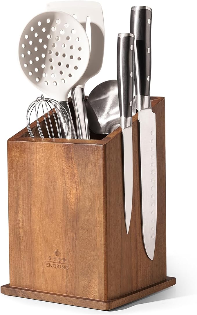 Magnetic Knife Holder without Knives, Acacia Wood Kitchen Utensil Holder with Strong Magnet, Universal Knife Block for Knives, Scissors & Utensils