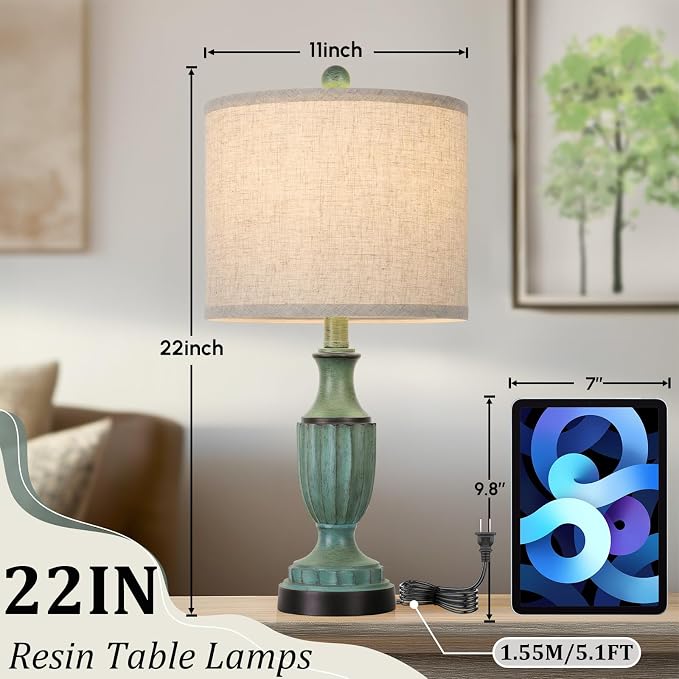 TOBUSA Farmhouse Living Room Table Lamps Set of 2, Antique Bedside Desk Lamps - Image 2