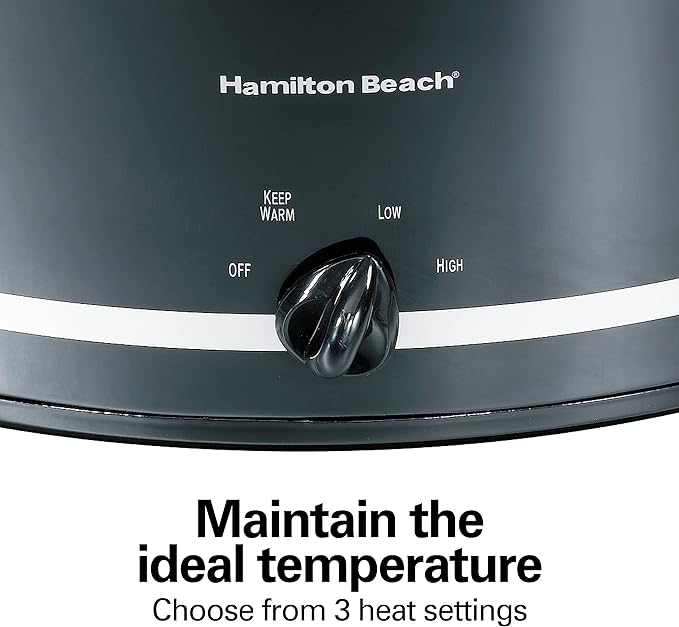 Hamilton Beach Slow Cooker with 3 Cooking Settings, Dishwasher-Safe Stoneware Crock & Glass, 8-Quart Built-In Lid Rest, Black