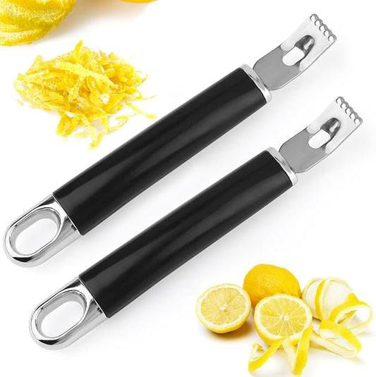 2Pcs Silver Stainless Steel Channel Knife Lemon Peeler,Professional 2 in 1 Cocktail Garnish Tool Set,Ultra Sharp Zester for Citrus Fruits Orange Lemon Rind Peeling Bar Kitchen Accessories