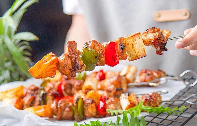 8 Inch Stainless Steel BBQ Skewers, Shish Kebab Kabob Skewers 12 pcs