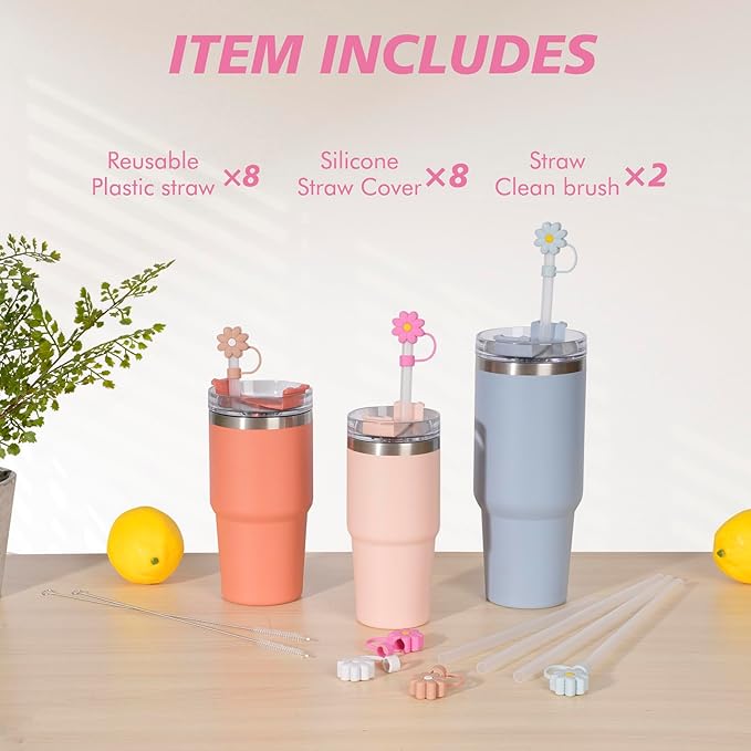Reusable Straw Replacement compatible with Stanley Cup, with Reusable Stopper Cover, 8-piece set Accessories Fit Stanley Quencher H2.0 14/20/30/40 oz Tumbler with Handle