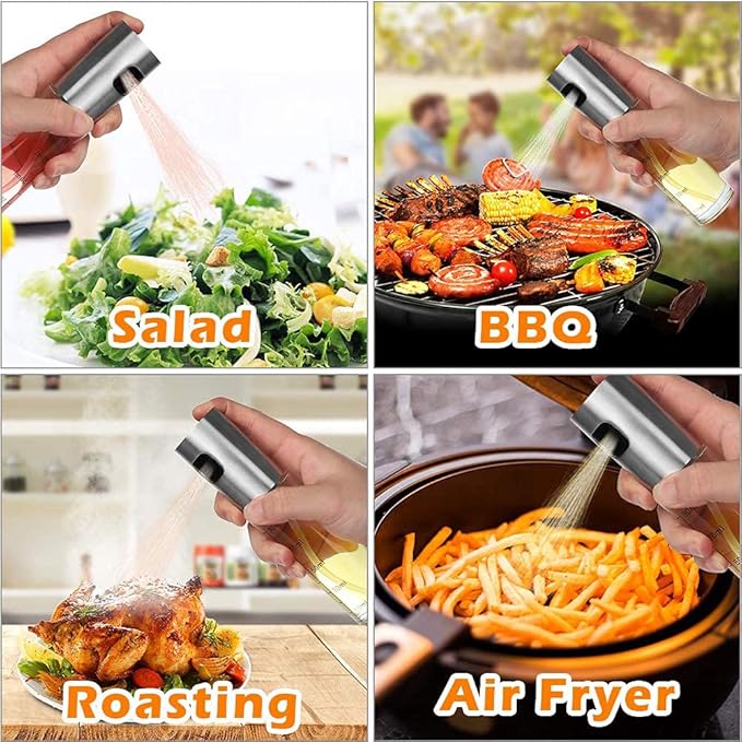 2 Pack Oil Sprayer for Cooking, Olive Oil Sprayer Mister for Air Fryer Kitchen Glass Bottle Versatile Spray Oil Dispenser Refillable Vinegar Spritzer for BBQ Salad Baking Roasting Grilling