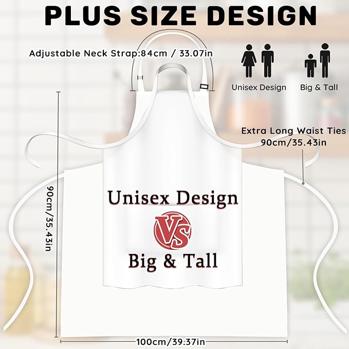 2 Pcs Plus Size Chef Apron, Unisex Professional Apron with 2 Pockets for Cooking, Work, Baking (Larger Size)