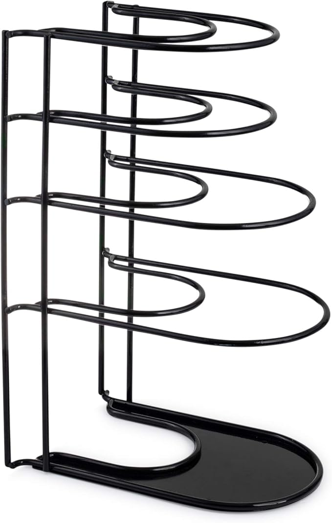 Heavy Duty Pan Organizer, Extra Large 5 Tier Rack - Holds Cast Iron Skillets, Dutch Oven, Griddles - Durable Steel Construction - Space Saving Kitchen Storage - No Assembly Required - Black 15-inch
