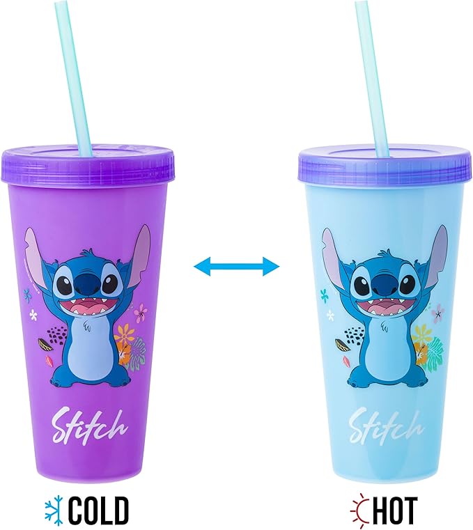 Silver Buffalo Disney Lilo and Stitch Tropical Poses Color Change Plastic Tumbler, 24 Ounces (Pack of 48)