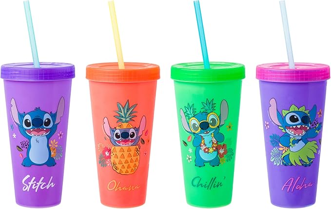 Silver Buffalo Disney Lilo and Stitch Tropical Poses Color Change Plastic Tumbler, 24 Ounces (Pack of 48)