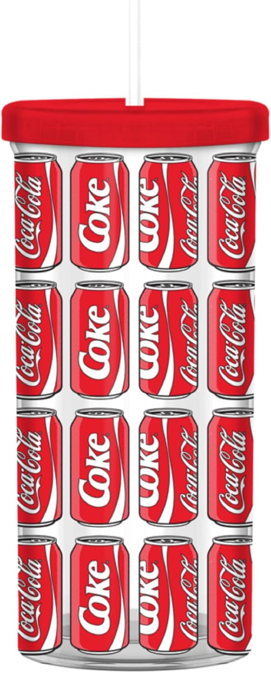 Silver Buffalo Coca-Cola Pop Art Plastic Tall Cold Cup with Lid and Straw, 20 Ounces