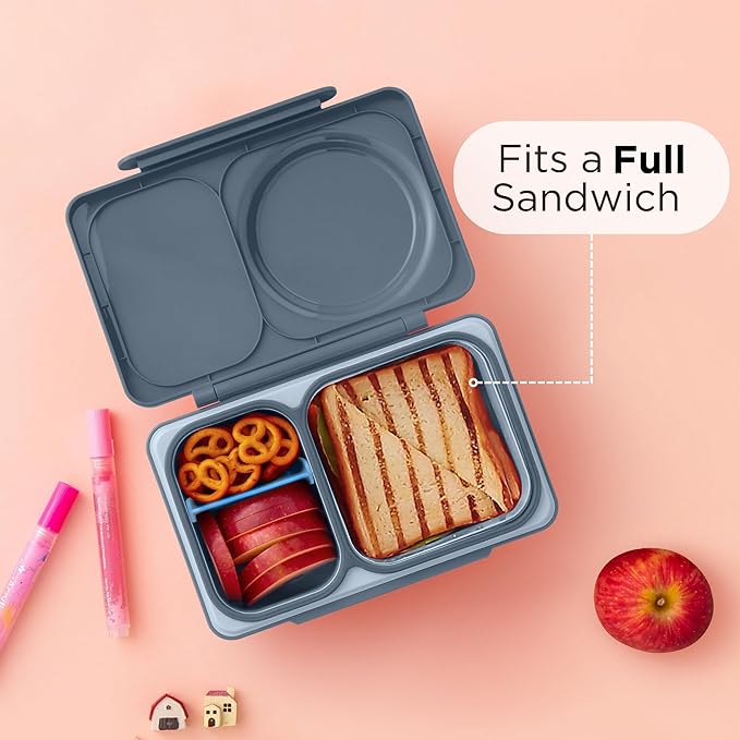 Omie OmieBox UP bento Box for Kids | Insulated Lunch Box | Leak Proof Vacuum Insulated Thermal Food jar | Cooler ice Pack | 2 Compartments (Graphite)