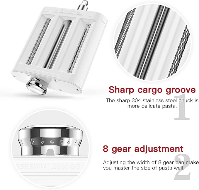 Antree Pasta Maker Attachment 3 in 1 Set for KitchenAid Stand Mixers Included Pasta Sheet Roller, Spaghetti Cutter, Fettuccine Cutter Maker Accessories and Cleaning Brush