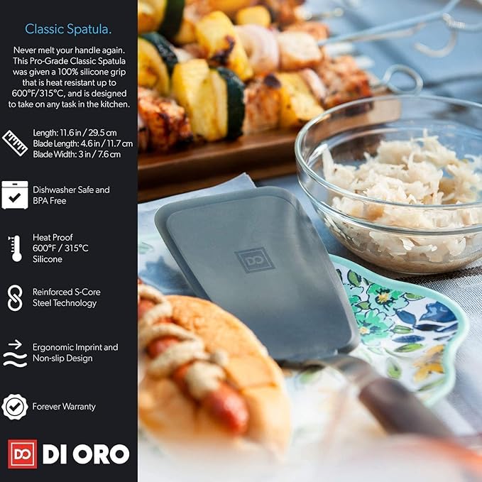 DI ORO Silicone Turner Spatula - Kitchen Spatulas for Nonstick Cookware - Flexible & Thin Cooking Turner for Flipping Pancakes & Eggs - 600°F High Heat-Resistant & BPA Free - Dishwasher Safe (Black)