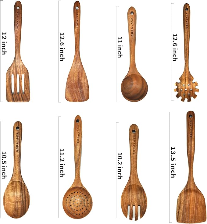 Teak Wooden Spoons for Cooking - 8Pcs Kitchen Utensils Set With Spatulas