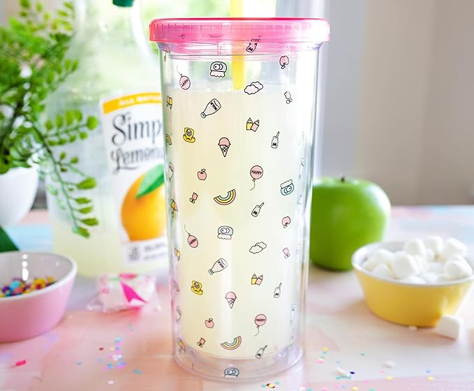 Silver Buffalo Sanrio Hello Kitty Plastic Tall Cold Cup with Lid and Straw, 20 Ounces