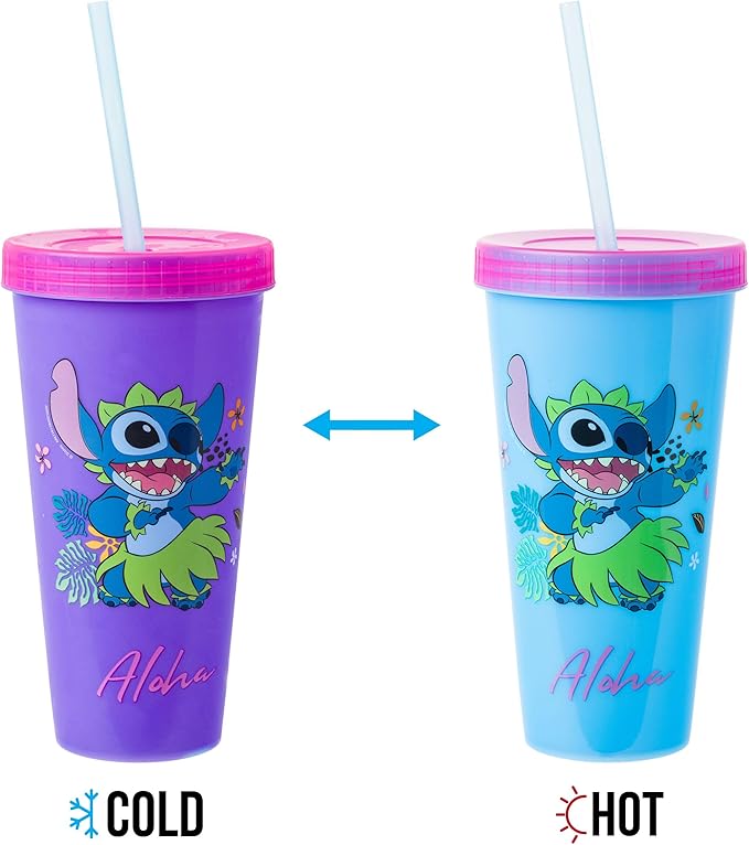 Silver Buffalo Disney Lilo and Stitch Tropical Poses Color Change Plastic Tumbler, 24 Ounces (Pack of 48)
