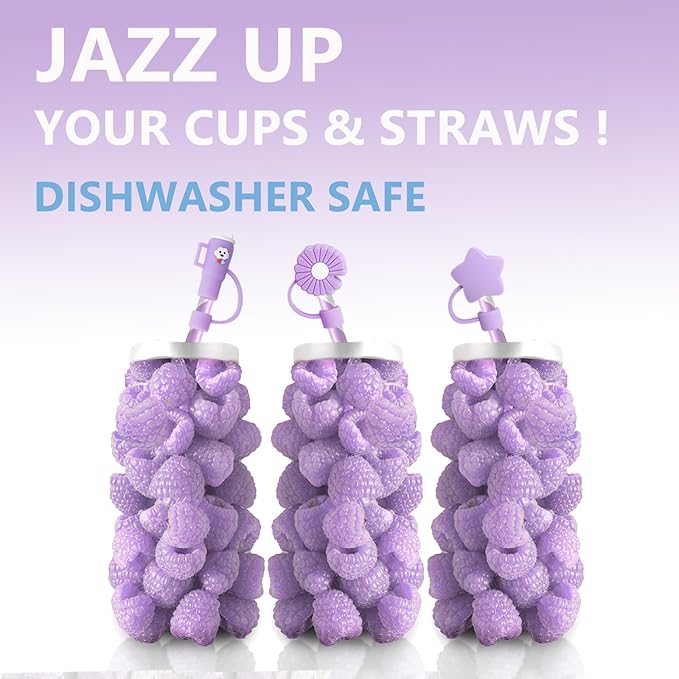 3 Pcs Cute Purple Straw Covers Cap Toppers Compatible with Stanley 30&40 oz Tumbler Cup,Reusable Silicone Straws Tips Lids Protectors for 0.4 in/10mm Stanleys Cups Accessories