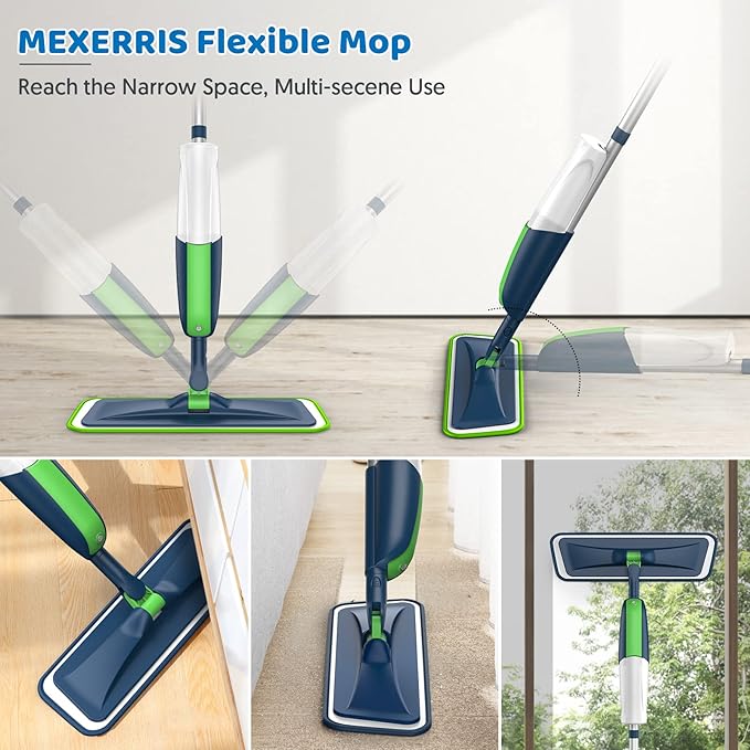 Spray Wet Mops for Hardwood Floor Cleaning: MEXERRIS Flat Mop with Sprayer 5 Washable Mopping Pads - Floor Mop Dust Dry Mops with 2 Bottles Home Commercial Use for Laminate Vinyl Tiles Wood