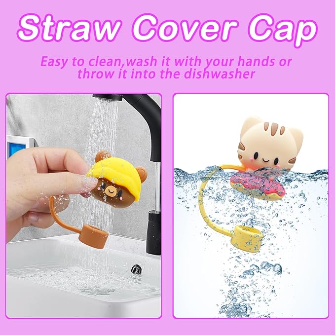 6PCS Straw Cover Cap for Stanley Cup, Silicone Cute Animal Straw Topper for Stanley 30&40 Oz Tumbler with Handle, 10mm 0.4in Dust-Proof Reusable Straw Tips Lids. (Color 6)
