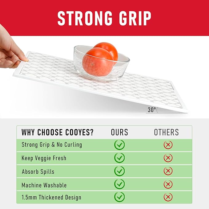 Cooyes Non Slip Refrigerator Liners, 2 in 1 Absorbent Fridge Liners and Fresh Mats Machine Washable, Refrigerator Shelf Mats for Glass Shelves Kitchen Cabinet Drawer