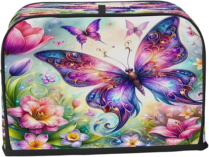 Butterfly Color Flowers Toaster Cover 2 Slice Wide Slot Washable Appliance - Image 2