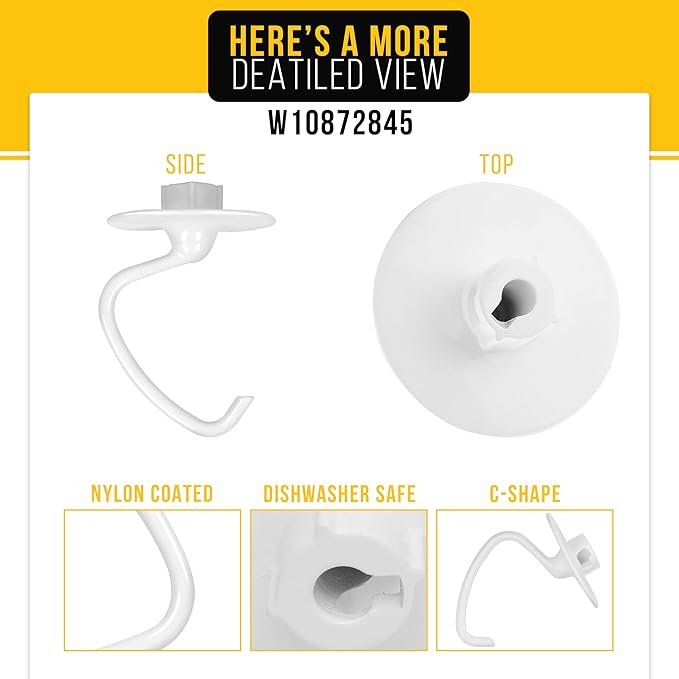PartsBroz Kitchen Aid Dough Hook Attachment for Stand Mixer 4.5 Qt, 5 Qt for KitchenAid Dough Hook Attachment K45DH for Artisan Bread Kneading Model K45 KSM150 K45SS KSM95 KSM96 KSM90 KSM150PS K45SSWH