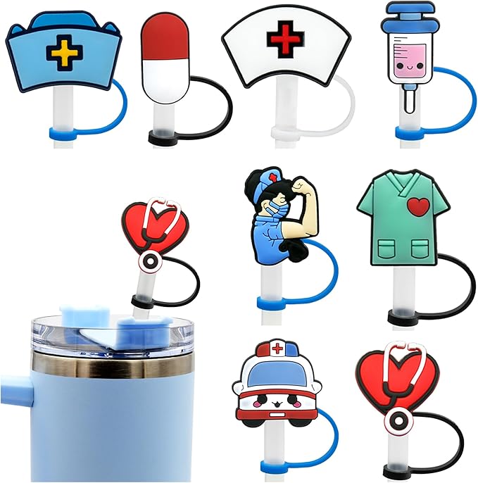 Nurse Straw Cover Cap for Stanley Cup,Straw Topper Compatible for 30 and 40 Oz Tumbler with Handle,10 mm 0.13 in. Reusable Straw Tip Lids