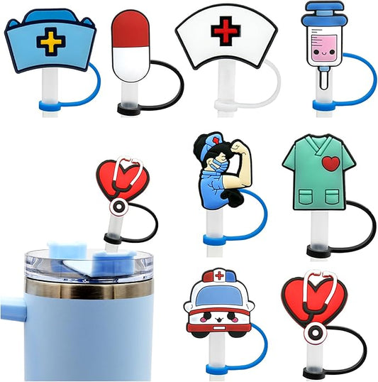 Nurse Straw Cover Cap for Stanley Cup,Straw Topper Compatible for 30 and 40 Oz Tumbler with Handle,10 mm 0.13 in. Reusable Straw Tip Lids