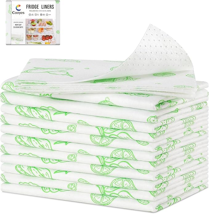 Cooyes 12 Pack Refrigerator Shelf Liners for French Door Fridge, 17.7" × 36" Extra Large, Non-Slip Fridge Mats Machine Washable, Refrigerator Drawer Liner for Glass Shelves Kitchen Cabinet