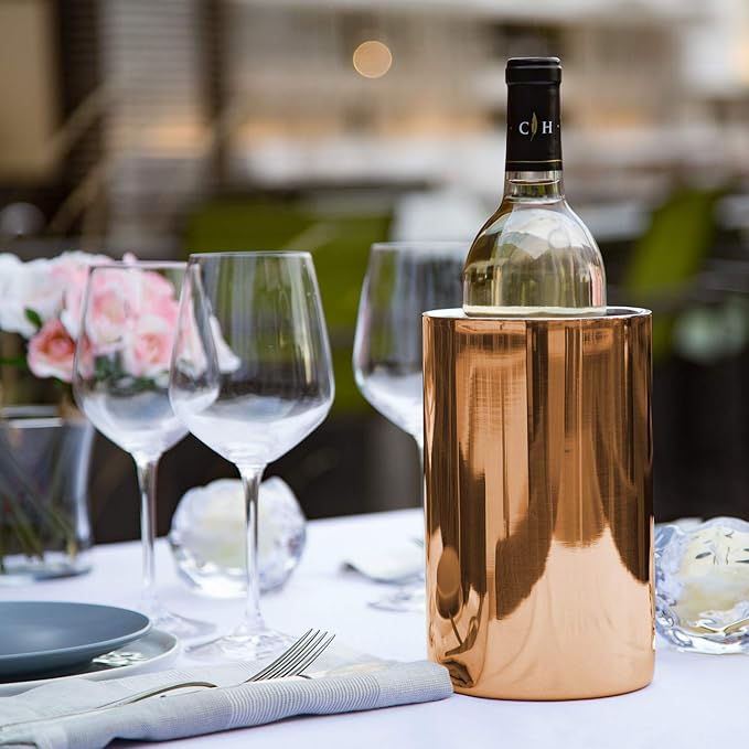 Wine Chiller for Bottles (Copper) - Champagne Bucket, Elegant Wine Bottle Chiller and Champagne Cooler, Insulated Wine Bucket Keeps Wine Cool, Champagne Bottle Chiller Fits Any Single Bottle