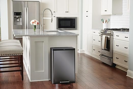 Rubbermaid Elite Stainless Steel Step-On Trash Can, 12 Gallon, Charcoal, Wastebasket for Home/Kitchen/Garage/Apartment/Office