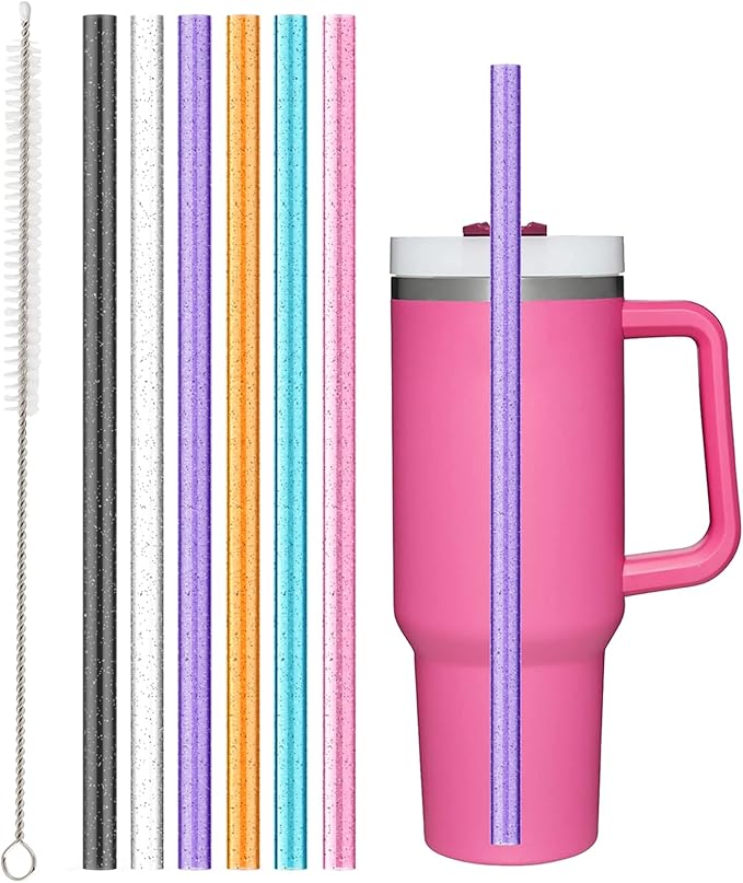 6Pack Replacement Straws for Stanley 40oz 30oz 20oz 14oz Adventure Quencher Travel Tumbler, Yoelike Reusable Glitter Straws with Brush Compatible with Stanley Cup Mug Accessories
