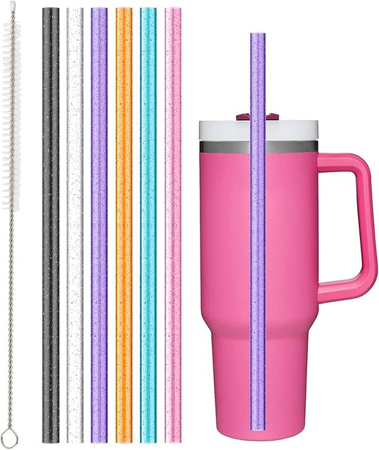 6Pack Replacement Straws for Stanley 40oz 30oz 20oz 14oz Adventure Quencher Travel Tumbler, Yoelike Reusable Glitter Straws with Brush Compatible with Stanley Cup Mug Accessories