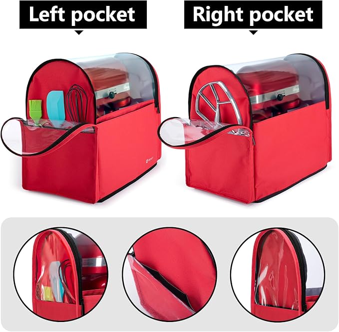 Yarwo 2026 Upgraded Stand Mixer Cover Compatible with 6-8 qt KitchenAid Mixer, Visible Dust Cover with Multiple Pockets for Extra Kitchen Accessories, Red
