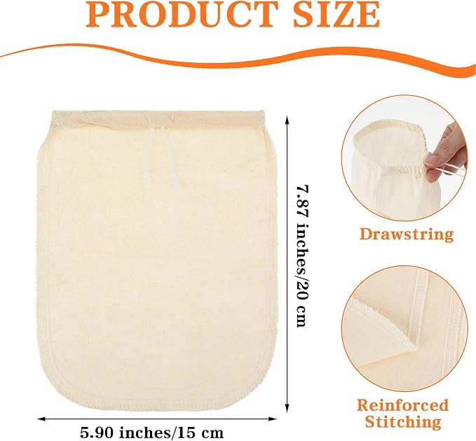 WLLHYF 4 Pack Cotton Nut Milk Bag 8 × 6 Inches Fine Mesh Cheese Cloth Multiple - Image 2