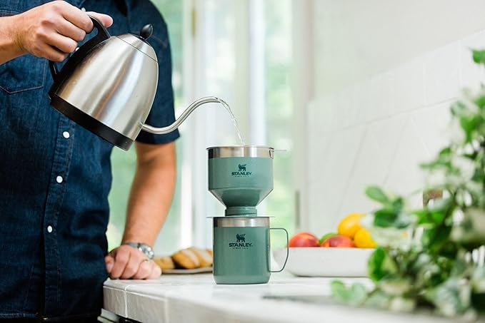 STANLEY Perfect Brew Pour Over Set | 12 oz Camp Mug with Lid Included | Drip Coffee Maker with Reusable Filter | Insulated Stainless Steel | BPA-Free | Black 2.0