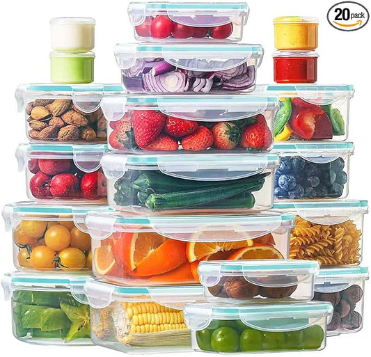 HOMBERKING 40 Pieces Food Storage Containers Set with Snap Lids (20 Lids + 20 Containers), Meal Prep Airtight Plastic Box, BPA-Free Lunch Containers for Kitchen, Pantry, Home, Light Blue