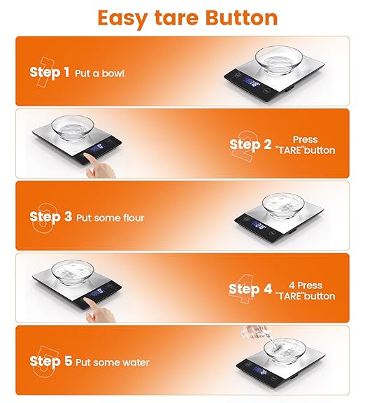 AZC 250mAh Rechargeable Food Scale，0.1oz-33lb， 304 Stainless Steel Waterproof Kitchen Scale，Batteries and Type-C Charging Food Scales for Kitchen，Inclined LCD Display