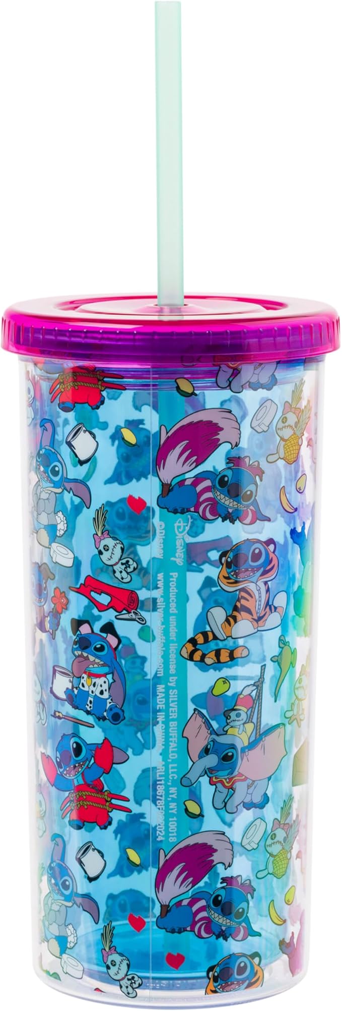 Silver Buffalo Disney Lilo & Stitch Halloween Costumes of Other Disney Characters Featuring Scrump Plastic Tall Cold Cup with Lid and Straw, 20 Ounces