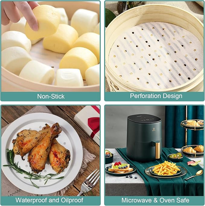 Numola Air Fryer Parchment Paper Liners, 100 Pcs Disposable Papers Liner for Baking, 10 Inch Safe and Non-stick Steamer Liner for Microwave, Oven, Steaming Basket