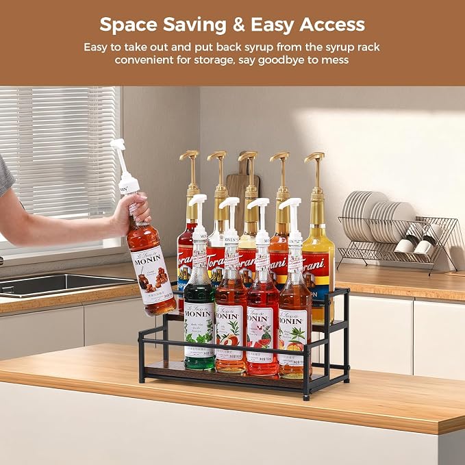 Coffee Syrup Rack Organizer, 2-Tier 10 Syrup Bottles Holder Stand - Image 5