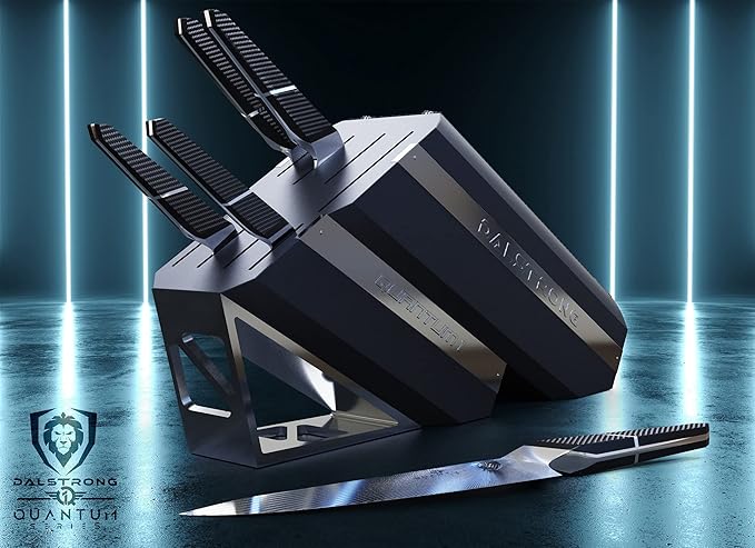Dalstrong Knife Block Set - 5 Piece - Quantum 1 Series - American Forged BD1N-VX Hyper Steel - Carbon Fibre G10 Hybrid Handle - Professional Kitchen Set - Knife Set