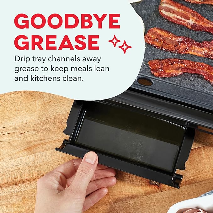 DASH Deluxe Everyday Electric Griddle with Dishwasher Safe Removable Nonstick Cooking Plate for Pancakes, Burgers, Eggs and more, Includes Drip Tray + Recipe Book, 20” x 10.5”, 1500-Watt - Red