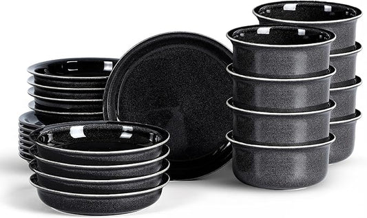 Stone Lain Slate 24-Piece Dinnerware Set Stoneware, Plates and Bowls Set, Dishwasher and Microwave Safe, Dish Set for 8, Black