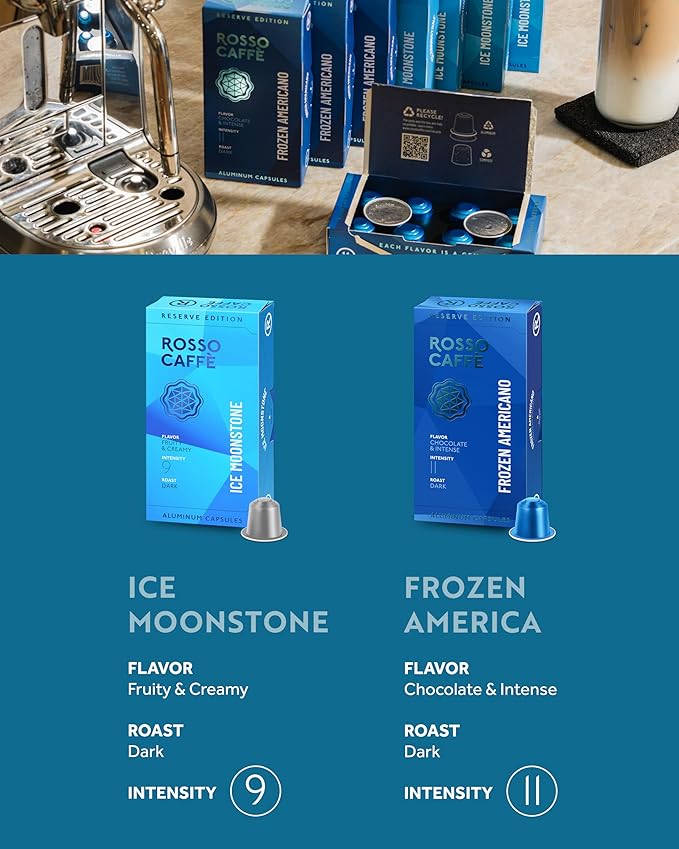 ROSSO CAFFÈ Espresso Coffee Pods for Nespresso Original Machines - 80 Capsules Ice Pack, 2 Rich and Smooth Flavors, Perfect for Iced Summer Coffee - Made in Italy