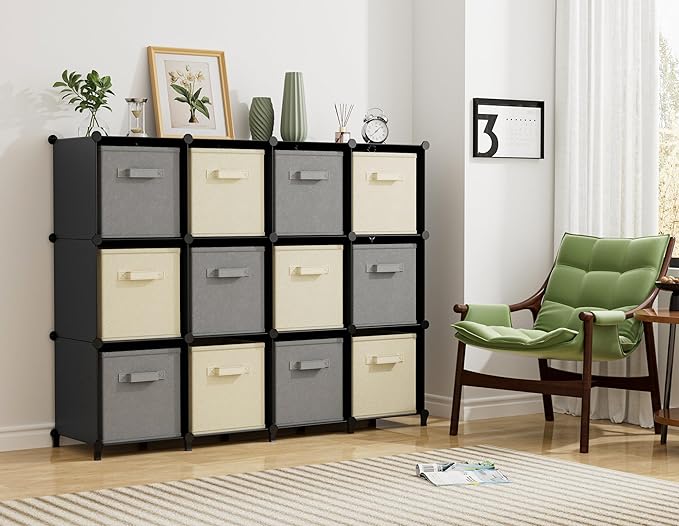 HOMIDEC Closet Organizers and Storage, 12 Cube Storage Organizer, Portable Closet Organization Clothes Shelves for Kids, Closet, Bedroom, Bathroom, Office, Black