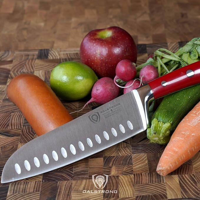 Dalstrong Santoku Knife - 7 inch - Gladiator Series - High Carbon German Steel - Crimson Red ABS Handle Kitchen Knife - Vegetable Knife - Sheath Included - Cooking Chef Knife - NSF Certified
