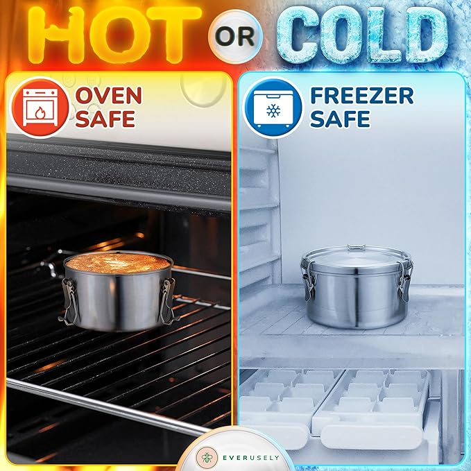 Stainless Steel Food Storage Container with Lid - 40 oz / 1.2 L - Metal Lunch + Meal Prep Tin with Food-Safe Leakproof Seal - Stackable Pantry Snack Organizer - Reusable Travel Lunchbox for Leftovers