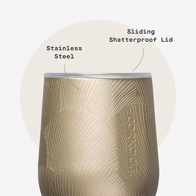 Corkcicle Stemless Wine Tumbler - Keeps Drinks Cold for 6 Hours - Triple-Insulated Stainless Steel - Non-Slip Base - Summer Drinkware Gift - Keeps Drinks Ice Cold - 12 oz - Champagne Dreams