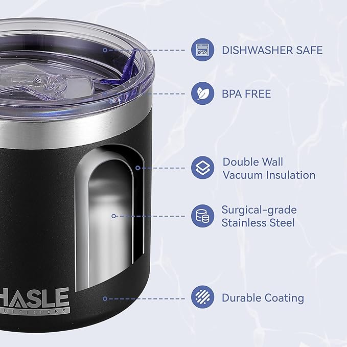 HASLE OUTFITTERS 10oz Insulated Tumblers with Lid and Straw,Stainless Steel Tumbler Travel Coffee Mug,Double Wall Reusable Tumbler Cup for Iced and Hot Drinks(Black,6 Pack)