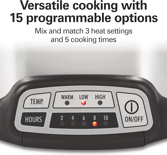 Hamilton Beach 7 Quart Programmable Slow Cooker With Flexible Easy Programming, 5 Cooking Times, Dishwasher-Safe Crock & Lid, Silver (33473)