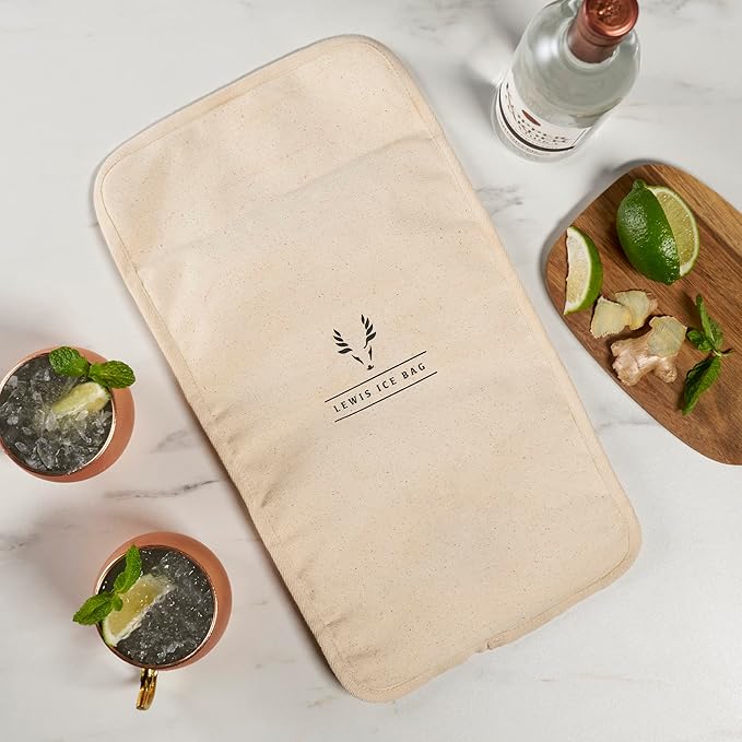 Viski Bartender’s Lewis Ice Bag - Extra Large Professional Grade Canvas Ice Crushing Bag with Reinforced Seams for Chilled Cocktails - 10″ x 18″ Set of 1 Natural